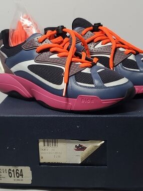 Authentic Dior Multicolor Runner Sneakers Pink Sole & Orange Laces Size 39